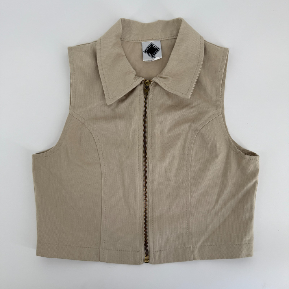 Vtg California Concepts Girls Khaki Zip Vest Sz 10 Y2K 90s Utility Minimalist